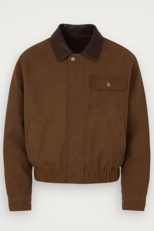 5517 chaqueta frontal Chaqueta Bomber Marrón con Cuello de Piel Reondeu