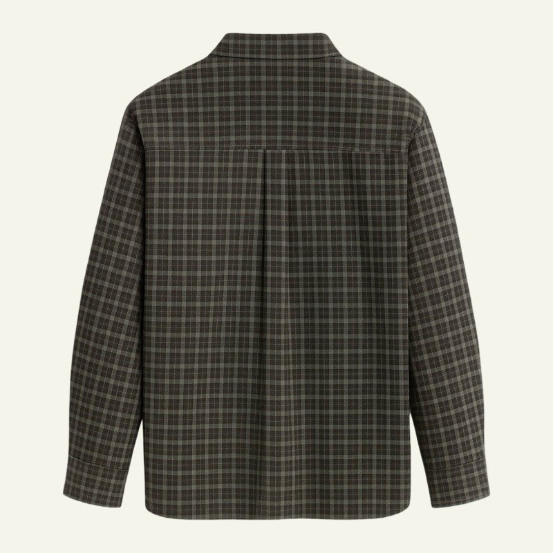 80151cafe(1) Camisa de Cuadros Unisex – Azul Beige / Azul Verde / Café - Imagen 3