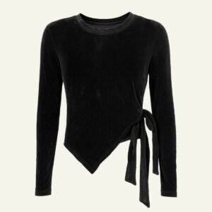 W9370(3) Camiseta Asimétrica de Terciopelo elastico con Lazo Lateral